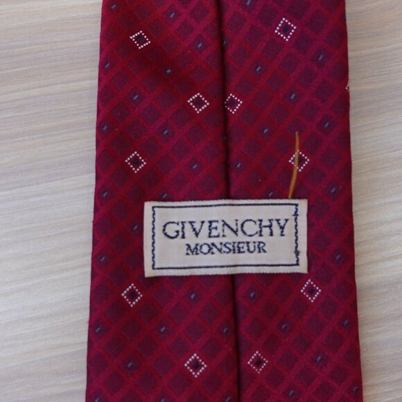 Givenchy Neck Tie Men Red Silk Logo Monogram Monsieur Paris Necktie Designer USA - Picture 7 of 11